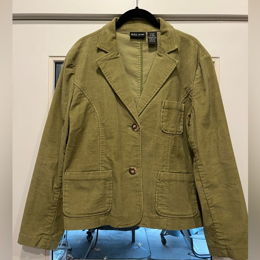 Vintage Early 2000’s Green Corduroy Button Fly Blazer Style Jacket Size L
